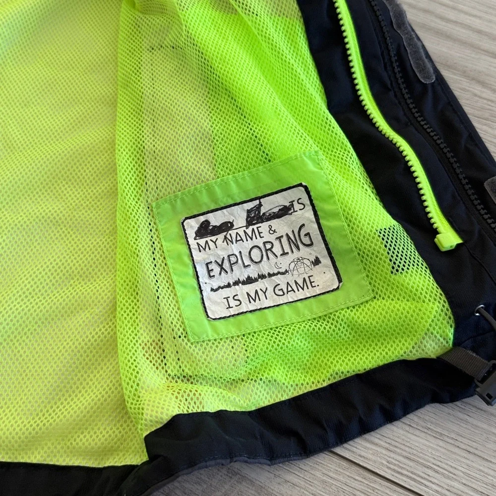 The North Face Kids' HyVent Black and Gray Raincoat with Green Lining Medium
